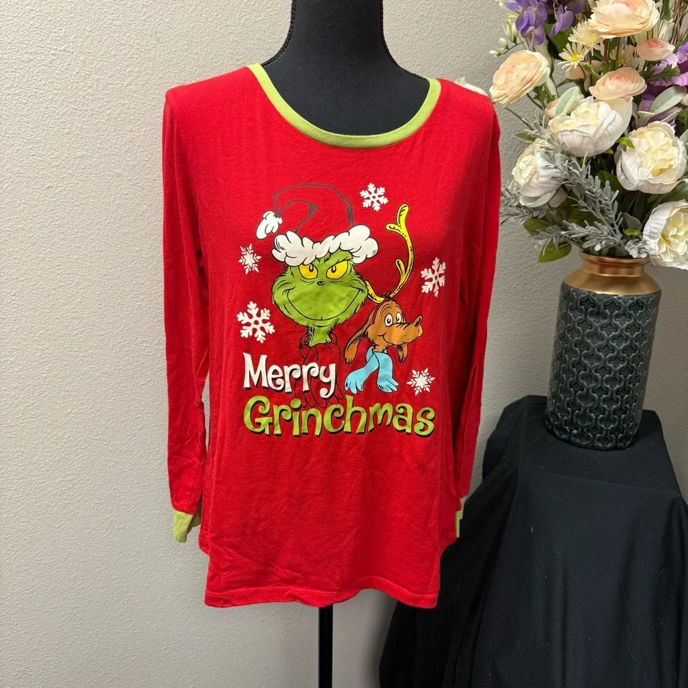 Dr. Seuss Grinch Christmas PJ Top Red Green Merry Grinchmas Long Sleeve M - Picture 1 of 8
